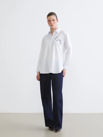 LCW Comfort Mavi Çizgili Kadın Poplin Gömlek