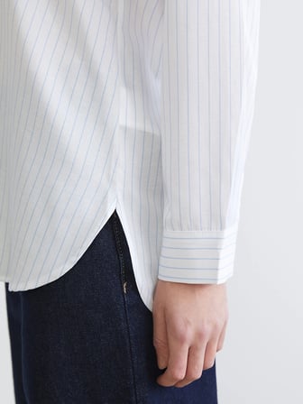 LCW Comfort Mavi Çizgili Kadın Poplin Gömlek
