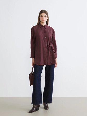 LCW Modest Bordo Bağlama Detaylı Kadın Gömlek Tunik