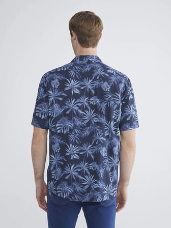 SOUTHBLUE Lacivert Regular Fit Resort Yaka Kısa Kollu Desenli Poplin Erkek Gömlek
