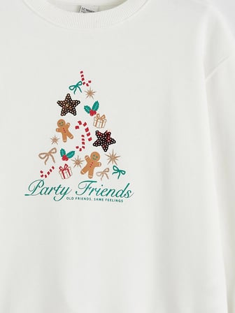 LCW Kids Ekru Yılbaşı Temalı Kız Çocuk Kalın Sweatshirt