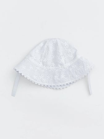 LCW baby Ekru Çiçek Nakışlı Kız Bebek Bucket Şapka