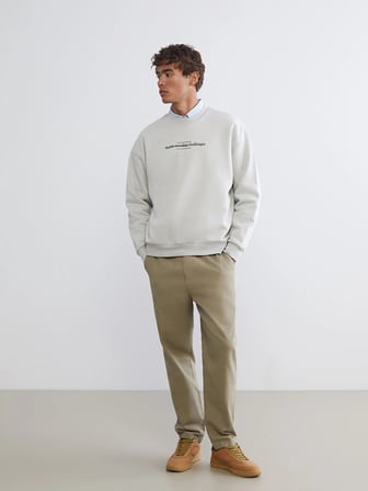 XSIDE Gri Bisiklet Yaka Baskılı Erkek Kalın Sweatshirt