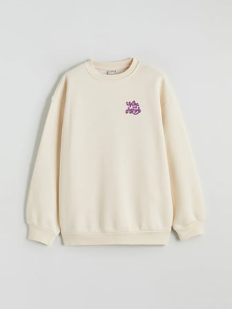LCW Kids Bej Bisiklet Yaka Baskılı Kız Çocuk Kalın Sweatshirt