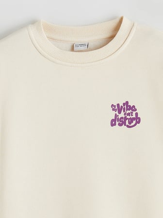 LCW Kids Bej Bisiklet Yaka Baskılı Kız Çocuk Kalın Sweatshirt