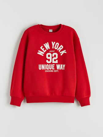 LCW Kids Kırmızı Bisiklet Yaka New York Baskılı Kız Çocuk Sweatshirt