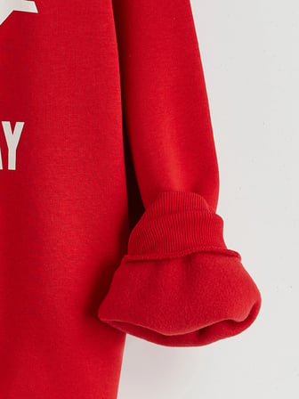 LCW Kids Kırmızı Bisiklet Yaka New York Baskılı Kız Çocuk Sweatshirt