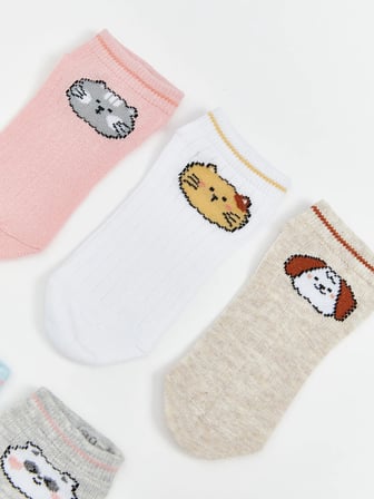 LCW Kids Gri Desenli Kız Çocuk Patik Çorap 5'li