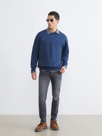 XSIDE İndigo Bisiklet Yaka Erkek Sweatshirt