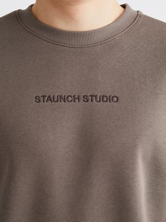 XSIDE Kahverengi Bisiklet Yaka Nakışlı Erkek Kalın Sweatshirt