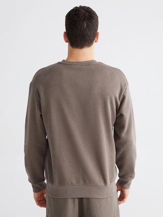 XSIDE Kahverengi Bisiklet Yaka Nakışlı Erkek Kalın Sweatshirt