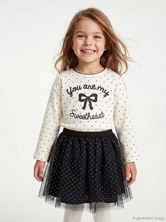 LCW Kids Ekru Bisiklet Yaka Kurdele Baskılı Kız Çocuk Tişört