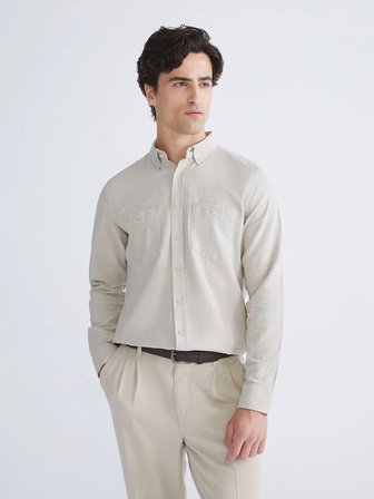 LCWAIKIKI Classic Bej Regular Fit Uzun Kollu Gabardin Erkek Gömlek