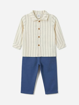 LCW baby Ekru Uzun Kollu Erkek Bebek Gömlek ve Pantolon