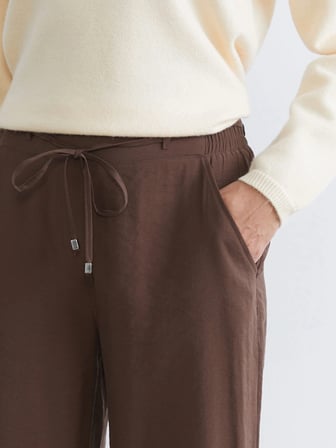 LCW Vision Kahverengi Beli Lastikli Geniş Paça Kadın Pantolon
