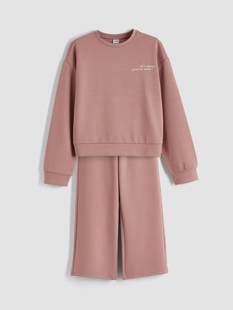 LCW Kids Pembe Bisiklet Yaka Kız Çocuk Soft Touch Sweatshirt ve Eşofman Altı