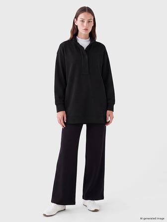 LCW Modest Siyah Soft Touch Oversize Kadın Sweatshirt Tunik