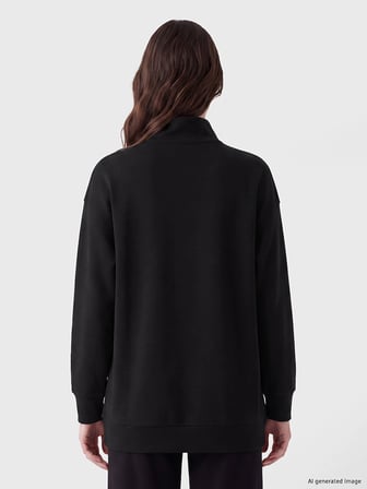 LCW Modest Siyah Soft Touch Oversize Kadın Sweatshirt Tunik