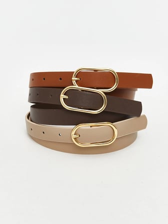 LCW ACCESSORIES Kahverengi Deri Görünümlü Kadın Kemer 3'lü