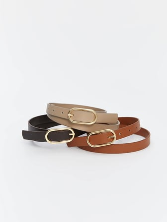 LCW ACCESSORIES Kahverengi Deri Görünümlü Kadın Kemer 3'lü