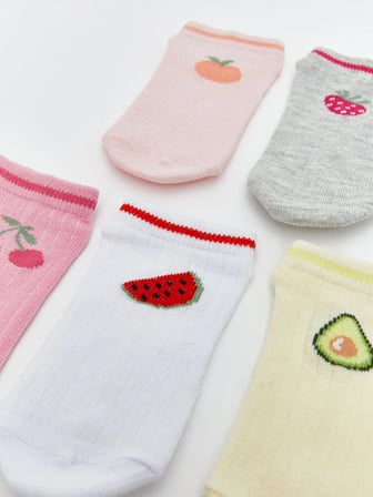 LCW Kids Gri Desenli Kız Çocuk Patik Çorap 5'li