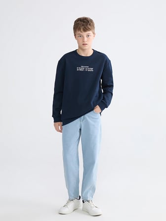 LCW Kids Lacivert Baskılı Erkek Çocuk Kalın Sweatshirt