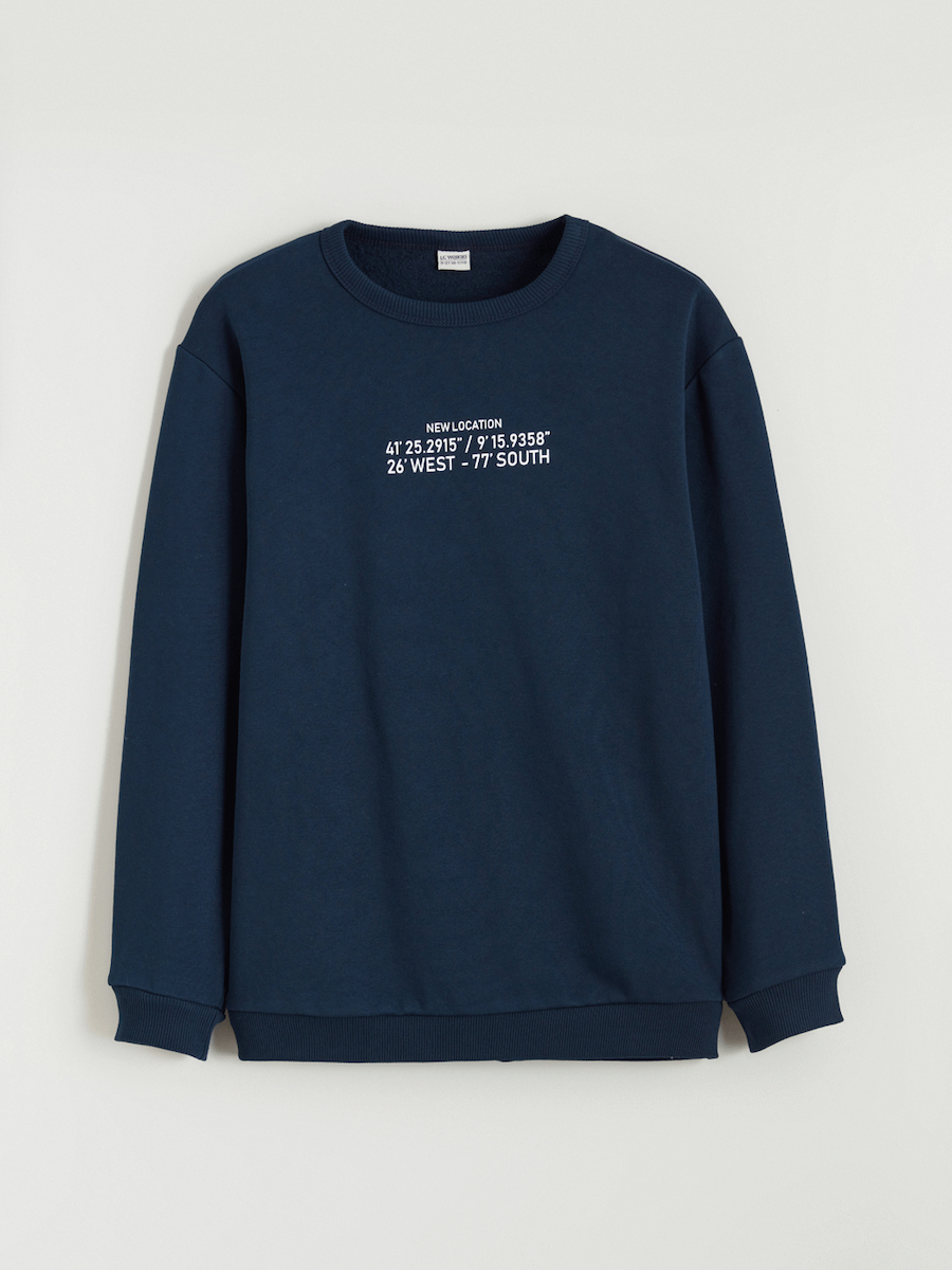 LCW Kids Lacivert Baskılı Erkek Çocuk Kalın Sweatshirt