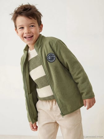 LCW Kids Haki Kolej Yaka Basic Uzun Kollu Erkek Çocuk Fermuarlı Sweatshirt