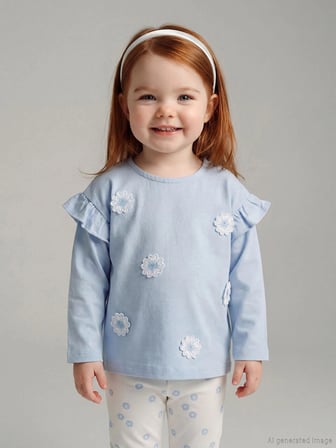 LCW baby Mavi Çiçek Nakışlı Kız Bebek Bluz ve Tayt