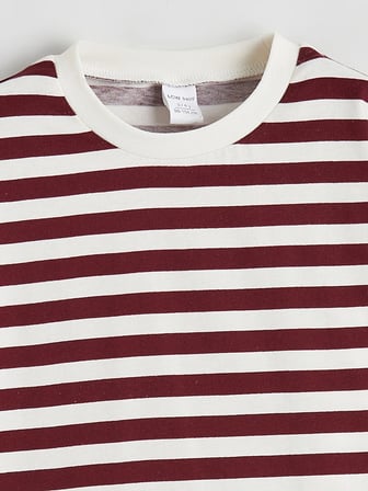 LCW baby Ekru Bisiklet Yaka Çizgili Erkek Bebek Tişört