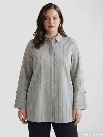 LCW EVERYDAY Yeşil Çizgili Modal Karışımlı Kadın Gömlek Tunik