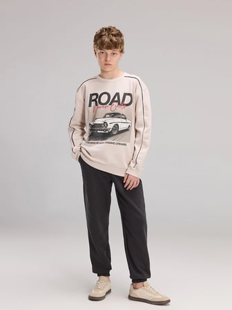 LCW Kids Bej Baskılı Erkek Çocuk Sweatshirt Ve Eşofman Altı