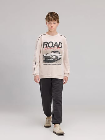 LCW Kids Bej Baskılı Erkek Çocuk Sweatshirt Ve Eşofman Altı
