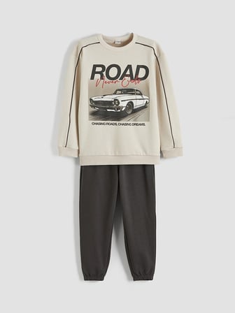 LCW Kids Bej Baskılı Erkek Çocuk Sweatshirt Ve Eşofman Altı