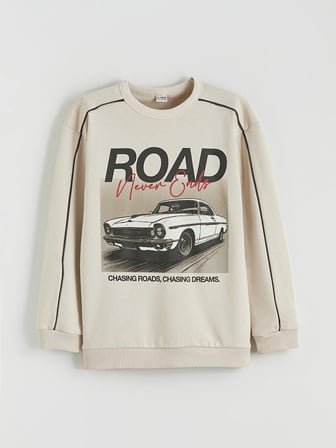 LCW Kids Bej Baskılı Erkek Çocuk Sweatshirt Ve Eşofman Altı