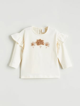 LCW baby Ekru Çiçek Baskılı Kız Bebek Tişört ve Eşofman Alt Takım
