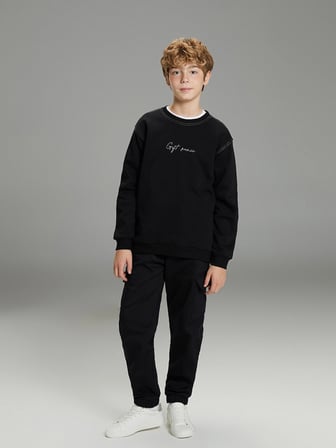 LCW Kids Siyah Baskılı Erkek Çocuk Kalın Sweatshirt