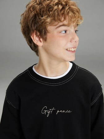 LCW Kids Siyah Baskılı Erkek Çocuk Kalın Sweatshirt