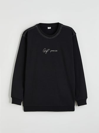 LCW Kids Siyah Baskılı Erkek Çocuk Kalın Sweatshirt