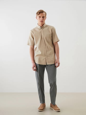 LCWAIKIKI Classic Bej Regular Fit Poplin Erkek Gömlek