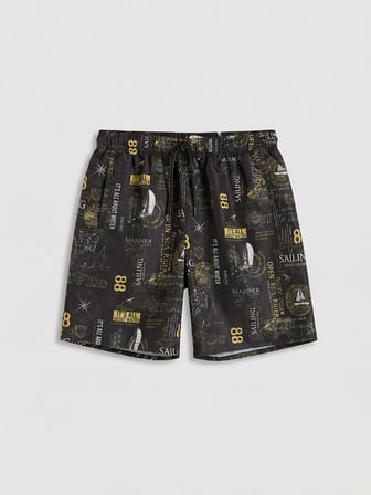 LCW SWIMWEAR Antrasit Kısa Boy Desenli Erkek Deniz Şortu