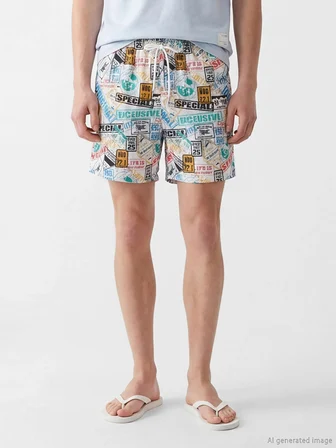 LCW SWIMWEAR Beyaz Kısa Boy Desenli Erkek Deniz Şortu