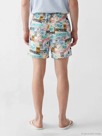LCW SWIMWEAR Beyaz Kısa Boy Desenli Erkek Deniz Şortu
