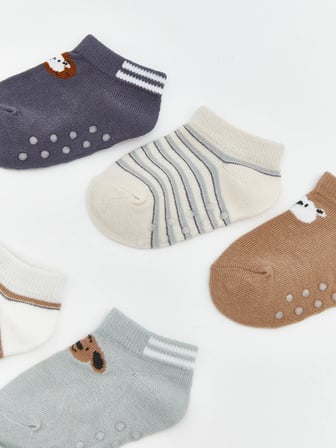 LCW baby Antrasit Desenli Erkek Bebek Patik Çorap 5'li Paket