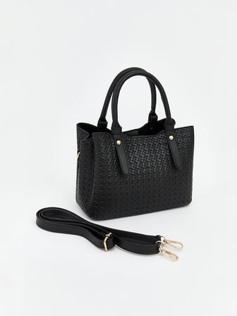 LCW ACCESSORIES Siyah Hasır Örgü Desenli Kadın Omuz Çantası