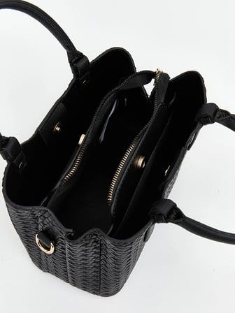 LCW ACCESSORIES Siyah Hasır Örgü Desenli Kadın Omuz Çantası