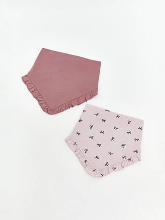 LCW baby Pembe Baskılı Kız Bebek Mama Önlüğü 2'li
