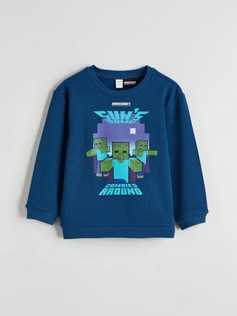 LCW Kids Petrol Minecraft Baskılı Erkek Çocuk Kalın Sweatshirt