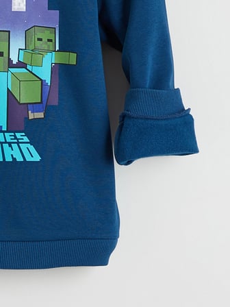 LCW Kids Petrol Minecraft Baskılı Erkek Çocuk Kalın Sweatshirt