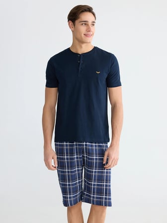 LC WAIKIKI Lacivert Standart Kalıp Erkek Şortlu Pijama Takımı